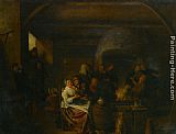 The Interior of a Tavern with Peasants Cavorting and Drinking